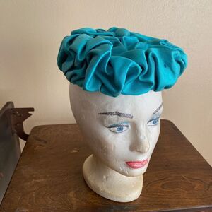 Vintage Bo-Jan Hats Blue Headpiece Crinkle with Beads and Combs to Secure Pinup